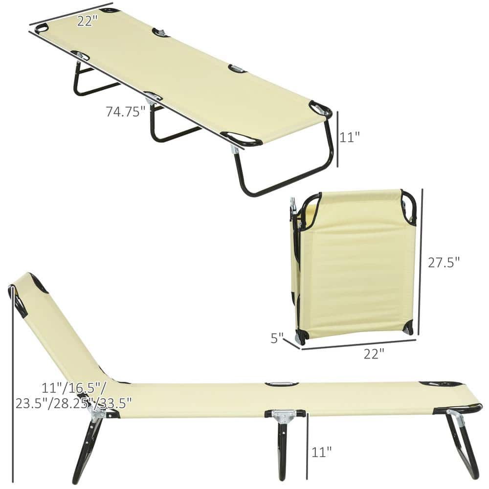 Beige Folding Armless Chaise Lounger with Cushions, Set of 2