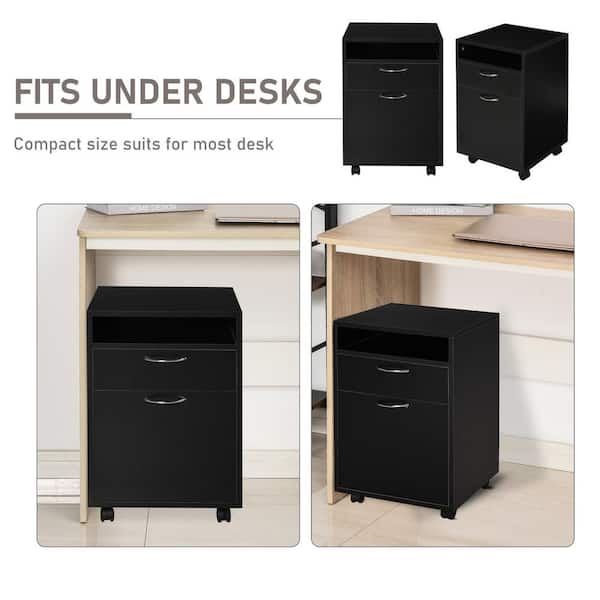 Small Filling Cabinet 2 Drawer Castors File Office Storage Fits Under Desk Black 