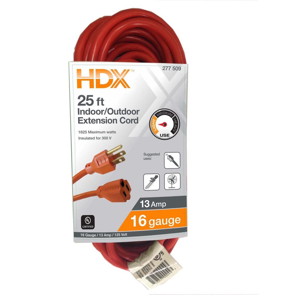 HDX 25 ft. 16/3 Light Duty Indoor/Outdoor Extension Cord, Orange HD#277-509 - The Home Depot