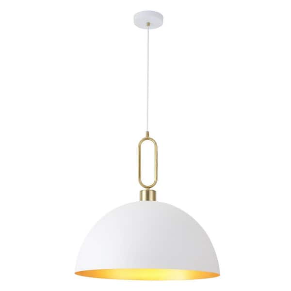 1-Light White Dome Hanging Pendant Light Chandelier Lighting with Metal Shade for Kitchen Island