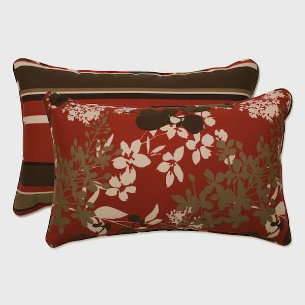 Pillow Perfect Stripe Brown Rectangular Outdoor Lumbar Throw Pillow 2-Pack