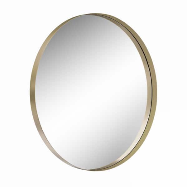 Unbranded 32.00 in. W x 32.00 in. H Small Round Metal Framed Anti-Fog Wall Bathroom Vanity Mirror in Gold