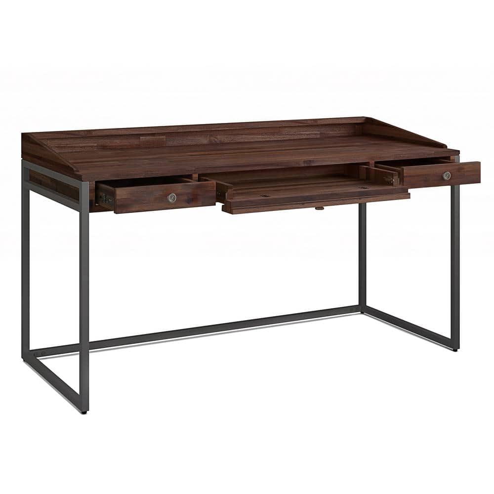 Industrial Distressed Charcoal Brown Acacia Wood Desk with Drawer