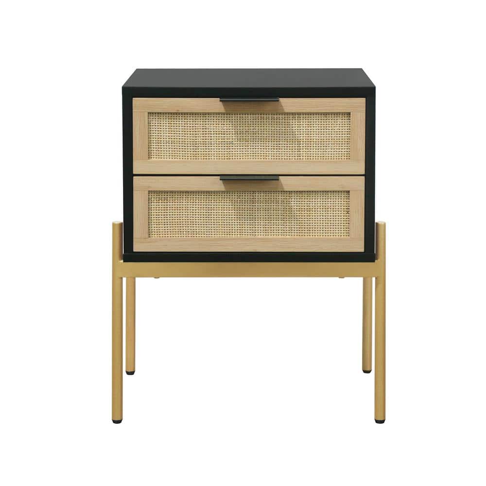 Andrew Black Oak Rattan End Table with Storage