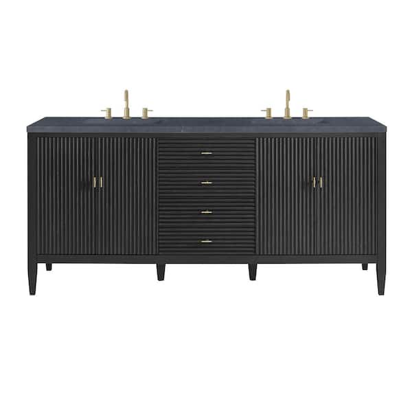 Myrrin 72.0 in. W x 23.5 in. D x 34.06 in. H Double Bathroom Vanity in Carbon Oak with Charcoal Soapstone Quartz Top