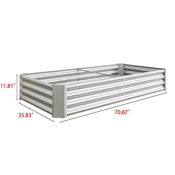 Silver Metal Rectangular Raised Garden Bed (72 in. L x 36 in. W x 12 in. H)