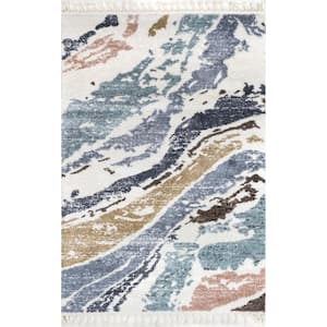 Heather Abstract Braided Tasseled Beige 5 ft. x 8 ft. Area Rug