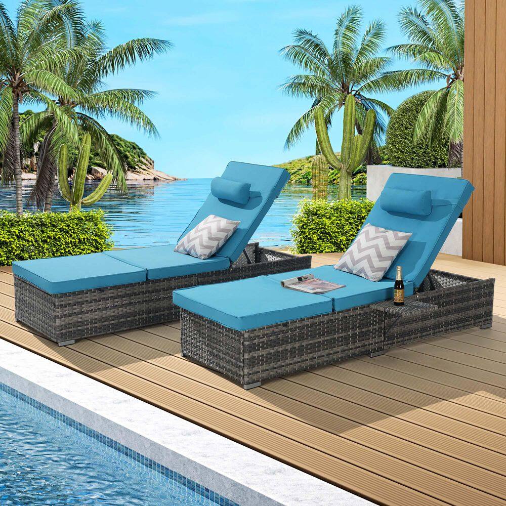 2-Piece Wicker Outdoor Lounge Chair with Light Blue Cushions, Adjustable Backrest, Table price history on PriceWatchPro