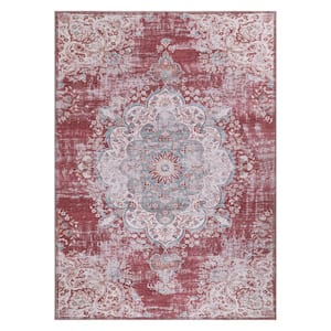 Rust Red 5 ft. x 7 ft. Machine Washable Vintage Area Rug