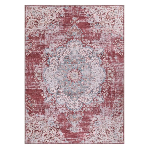 CAMILSON Rust Red 5 ft. x 7 ft. Machine Washable Vintage Area Rug