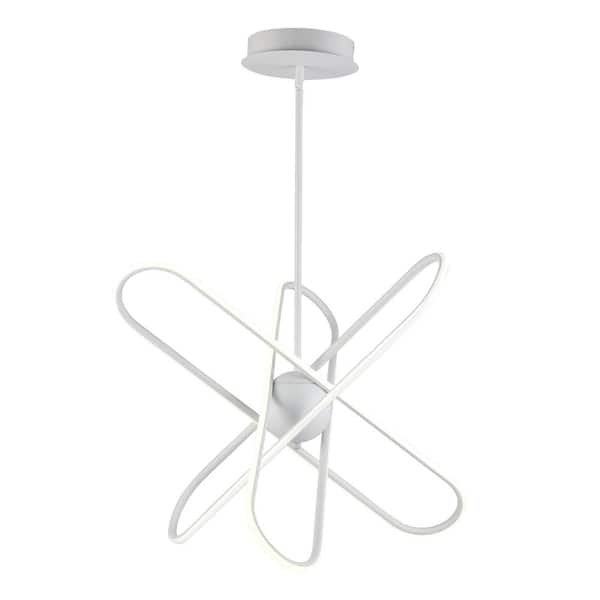 Bel Air Lighting Nightingale 29.5 in. 1-Light Dimmable Integrated LED White Ringed Chandelier Light Fixture