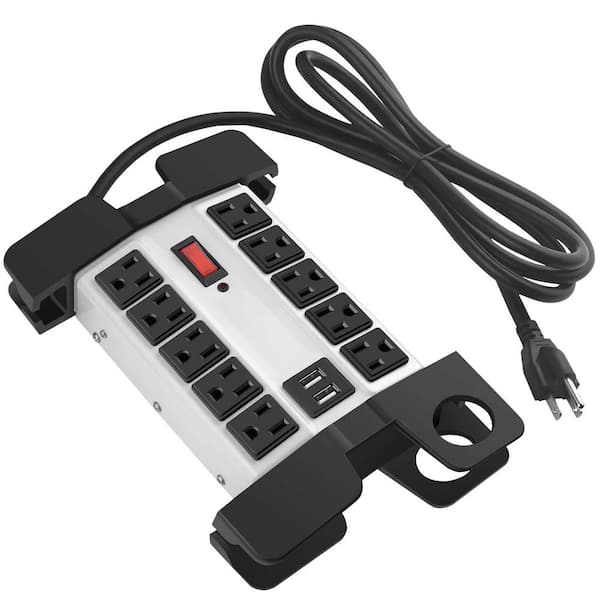 Heavy Duty Industrial Power Strip 10-Outlet Surge Protector 2700 Joules 15 Amp Multiple Outlets with 2 USB Ports