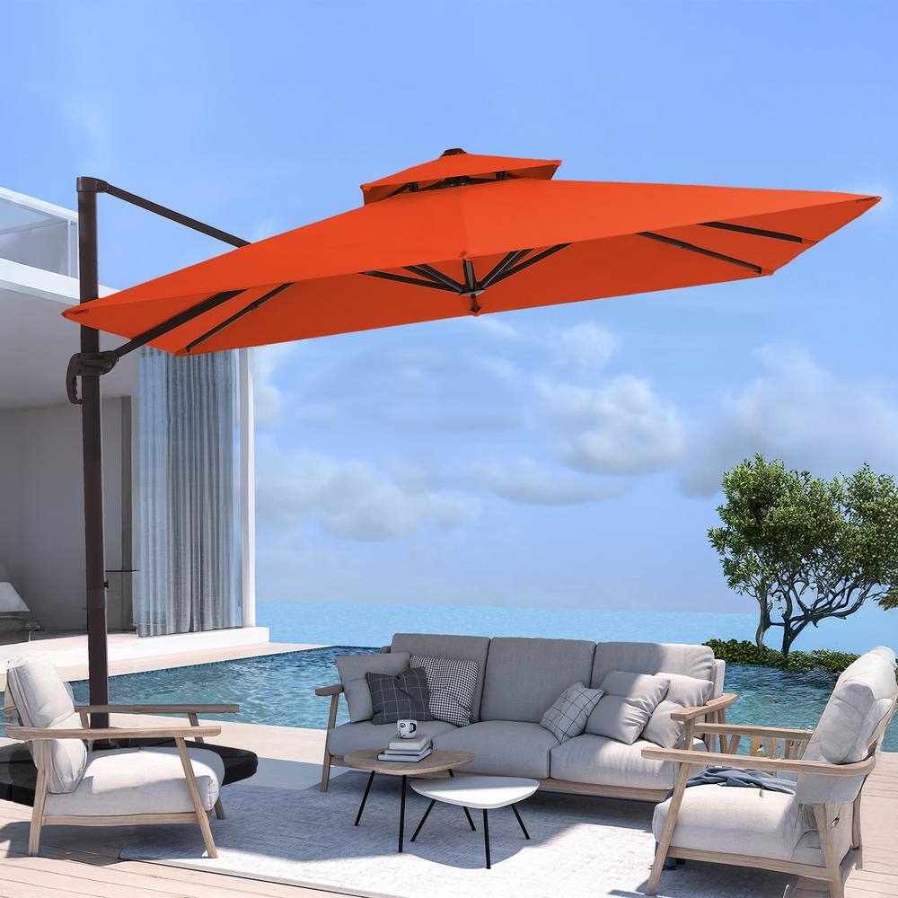 10 ft. x 10 ft. Square Two-Tier Top Rotation Outdoor Cantilever Patio Umbrella with Cover in Orange price history on PriceWatchPro