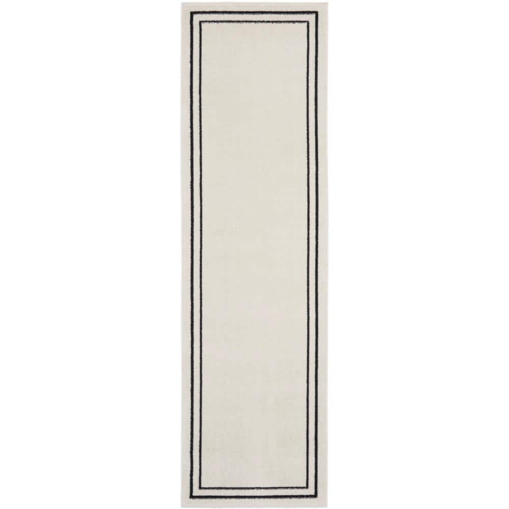 Nourison Essentials Double Bordered Ivory & Black Outdoor Rug