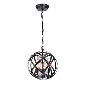 Ravi 3-Light Brushed Black Globe Chandelier for Dining/Living Room, Foyer, Bedroom, Kitchen, with No Bulbs Included
