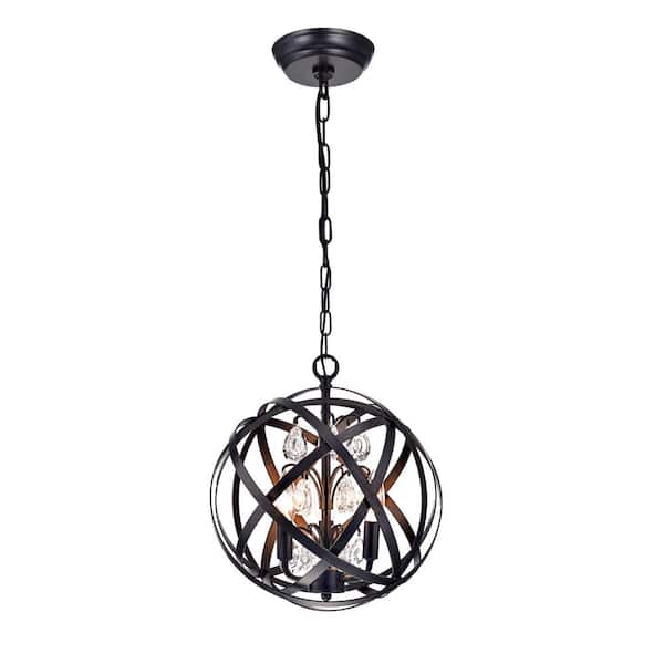 GREENVILLE SIGNATURE Ravi 3-Light Brushed Black Globe Chandelier for Dining/Living Room, Foyer, Bedroom, Kitchen, with No Bulbs Included