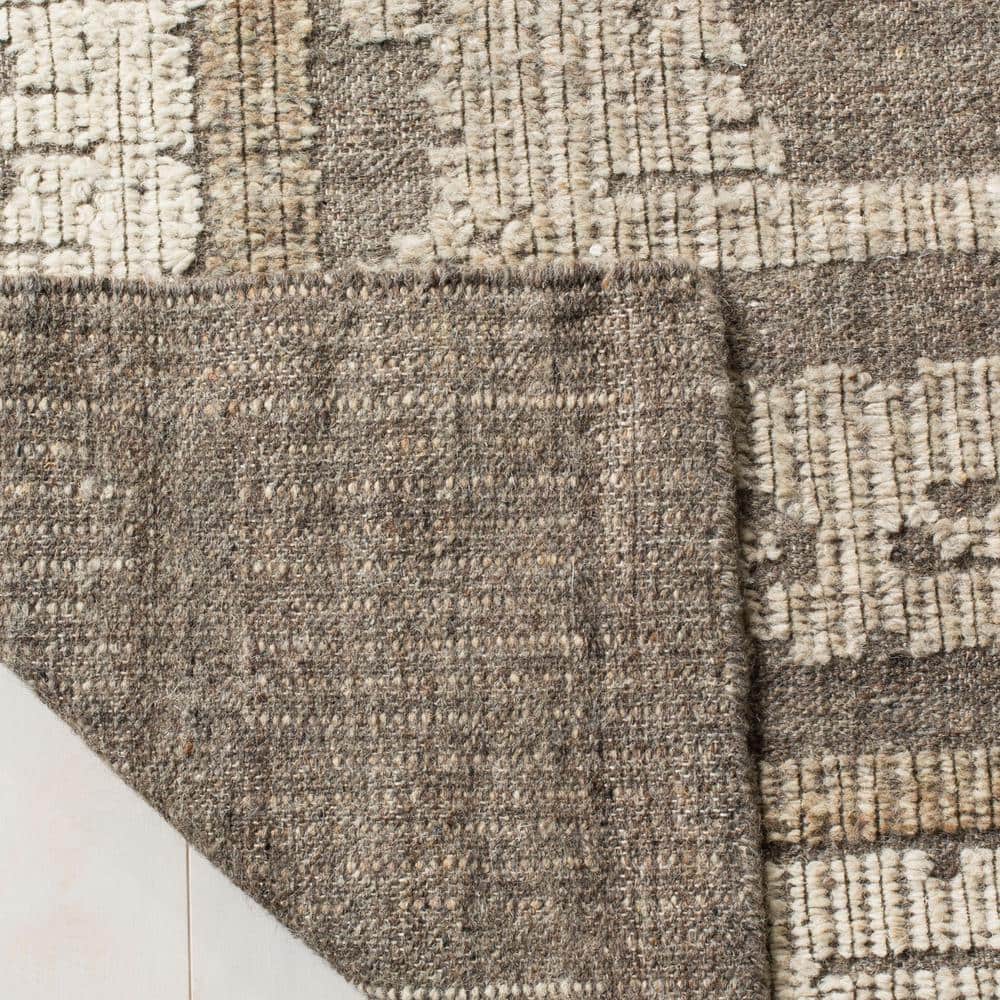 Ivory and Gray Hand-Knotted Wool Square Area Rug