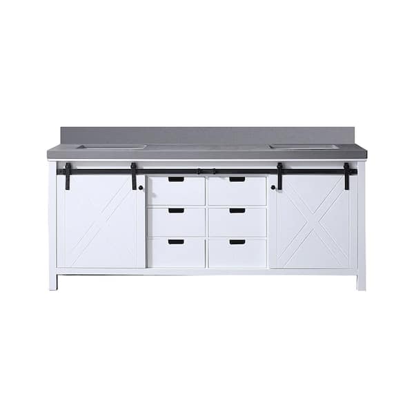 Marsyas 80 in W x 22 in D White Double Bath Vanity and Grey Quartz Countertop