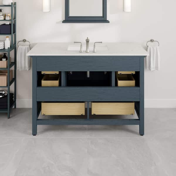 Eviva Britney 48 in. W x 22 in. D Ash Blue Single Sink Bathroom Vanity with White Carrara Quartz Top and Undermount Sinks