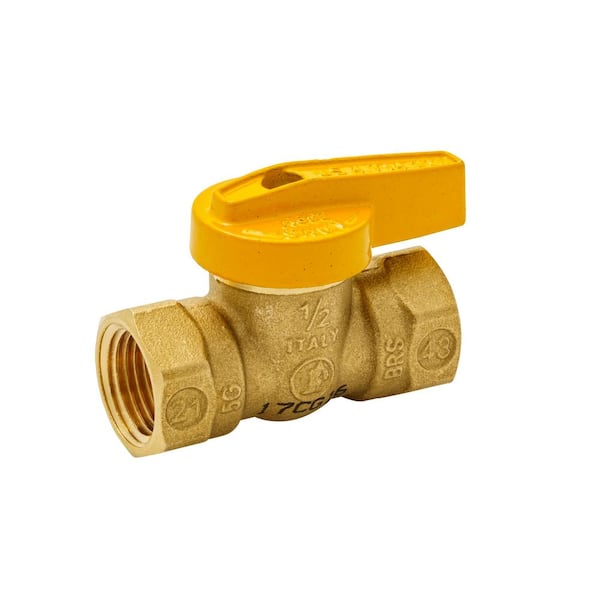 GAS APPROVED BALL VALVE BUTTERFLY YELLOW HANDLE 1/2" FEMALE X 1/2" FEMALE ON OFF 