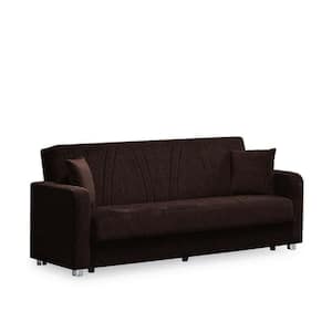 Grandeur Collection Convertible 87 in. Dark Brown Chenille 3-Seater Twin Sleeper Sofa Bed with Storage