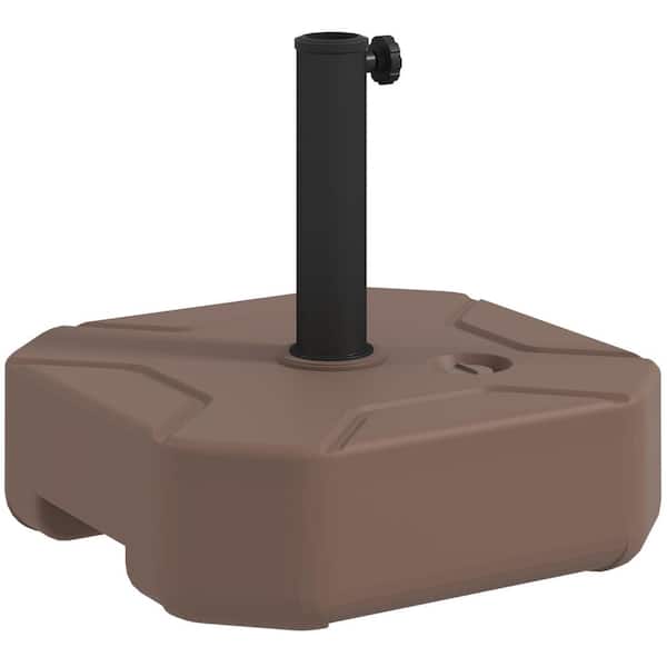 Patio Umbrella Base Holder, Outdoor Umbrella Stand Base, Filled Up to 55 lb. W/ Stand or 44 lb. W/ Water in Brown