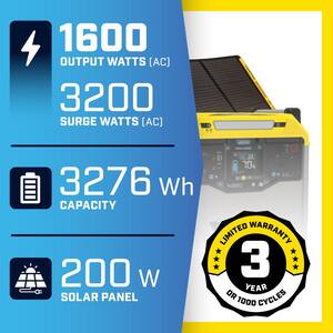 3276-Wh Power Station 3200/1600-Watt Portable Lithium-Ion Battery Solar Generator with 200-Watt Portable Solar Panels