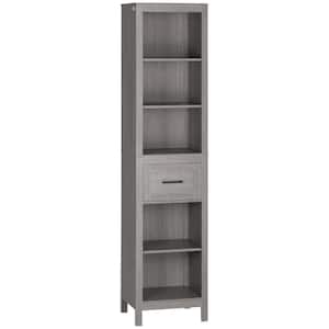 16.5 in. W x 11.75 in. D x 67 in. H Gray Particleboard Freestanding Linen Cabinet with 5-Tier Shelf, Gray Wood Grain