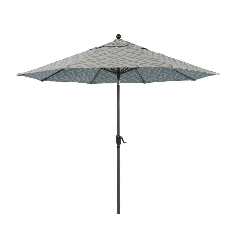 9 ft. Black Aluminum Market Patio Umbrella with Push Tilt Crank Lift in Greco Calypso Sunbrella price history on PriceWatchPro