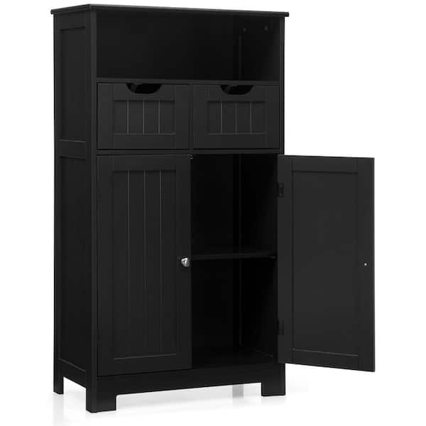 HONEY JOY Black Wooden Floor Storage Cabinet For Livingroom Bathroom Office w/Open Shelf, 2 Doors and 2 Drawers