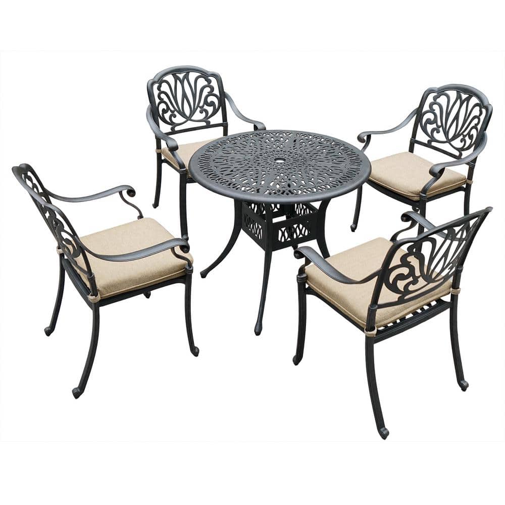 5-Piece Aluminum Outdoor Patio Dining Set with Beige Cushions