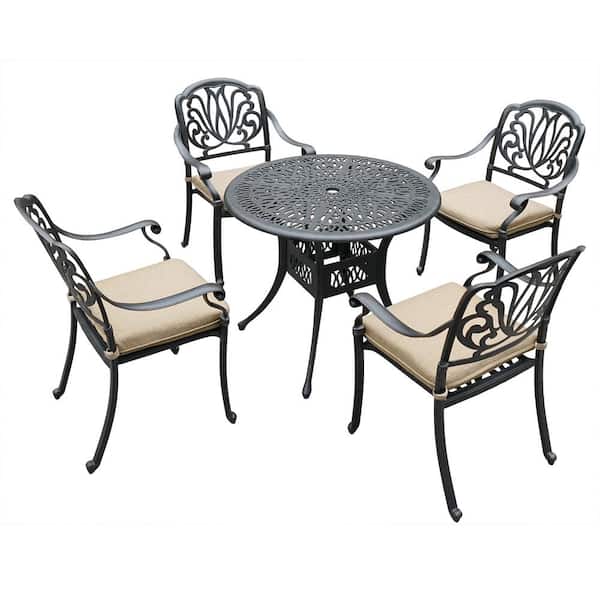 Boyel Living 5-Piece Aluminum Outdoor Patio Dining Set with Beige Cushions