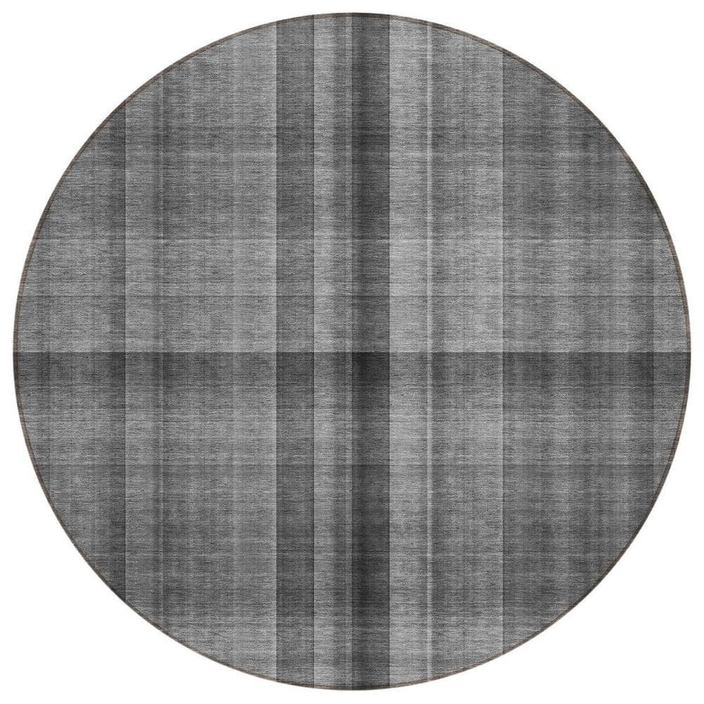 Gray 8 ft. Round Woven Plaid Round Indoor/Outdoor Area Rug price history on PriceWatchPro