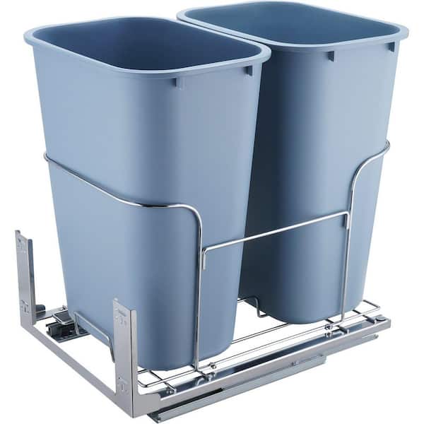 2-Pack 9.2 Gal. Gray Blue Metal Frame Under Mount Kitchen Waste Container with Slide and Door Mounting Kit