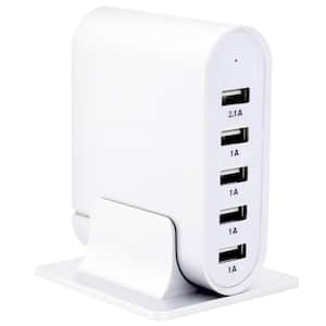 7.1 Amp 5 Port Universal USB Compact Station in White