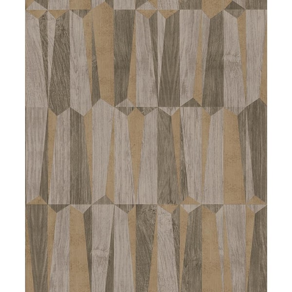 Unbranded Fusion Collection Geo Point Wood Effect Motif Brown/Grey Matte Finish Non-Pasted Vinyl on Non-woven Wallpaper Roll