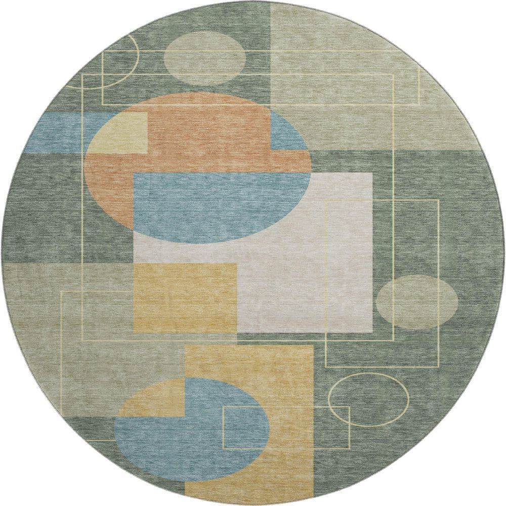 Mayfield Premium Machine Washable Abstract AMF2500 Basil 8 ft. x 8 ft. Round Rug price history on PriceWatchPro