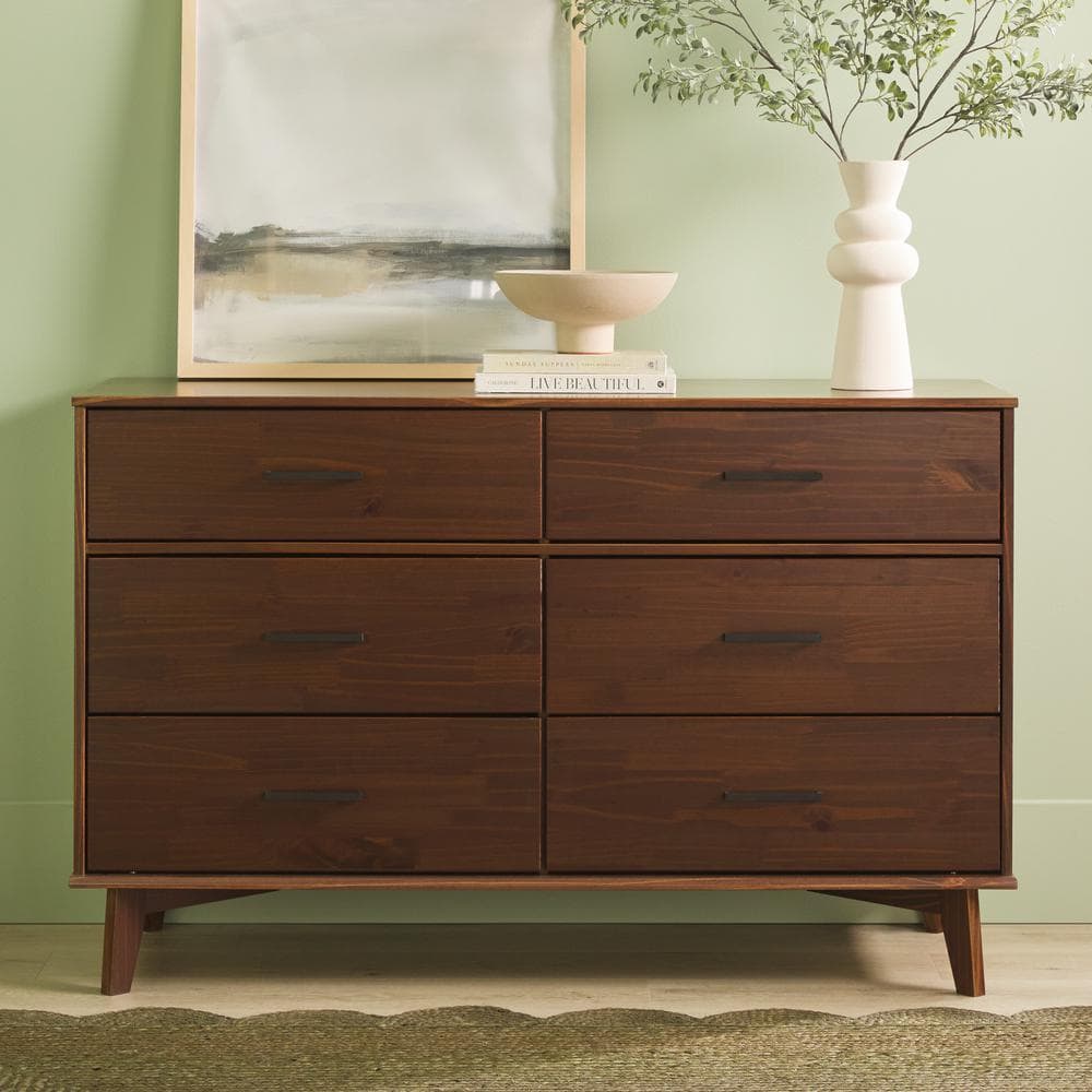 Modern Caramel Solid Wood 6-Drawer 52 in. Dresser