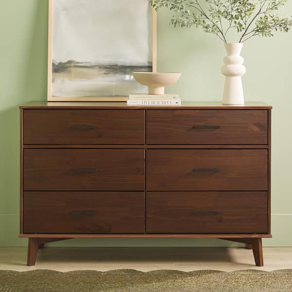 Modern Walnut Solid Wood 6-Drawer 52 in. Dresser