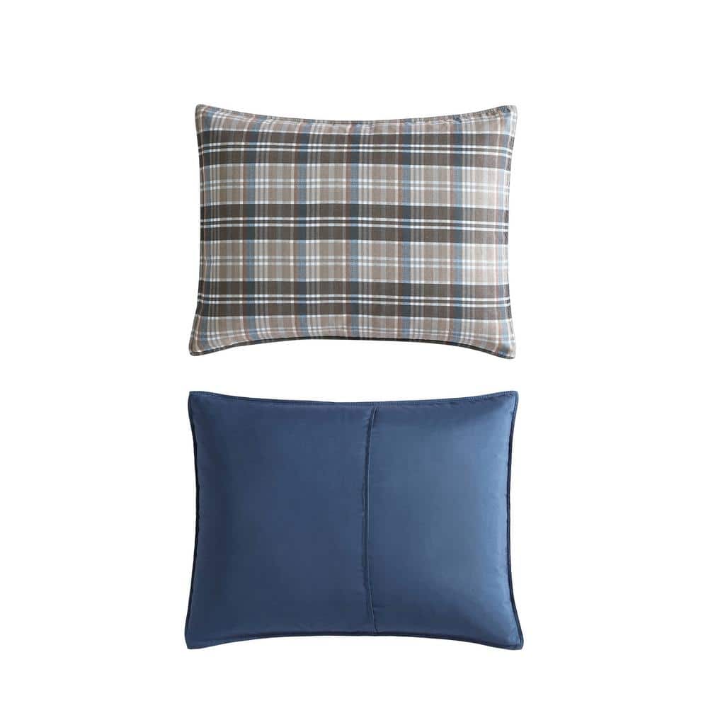 Twin Brown Plaid Microsuede Duvet Cover Set with Sham
