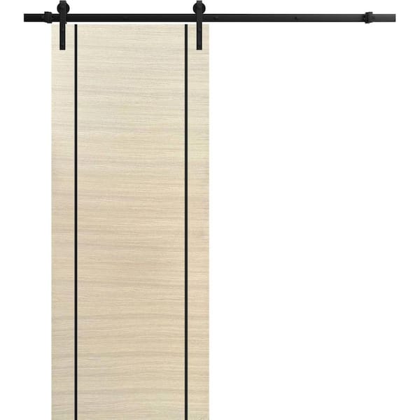 Assembly Required 18 in. x 84 in. 1-Panel Natural Veneer Solid Wood with Honeycomb Sliding Barn Door with Hardware Kit