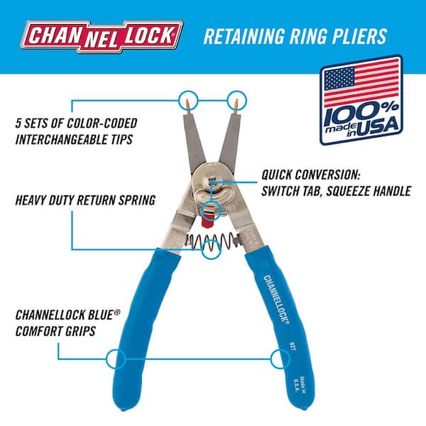 927 8-Inch Retaining Ring Plier Includes 5 pairs of color-coded interchangeable 