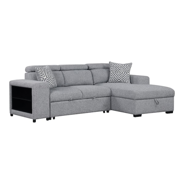 Kranton 102 in. Track Arms Fabric Right Chaise L-Shaped Sectional Sofa in. Gray with Storage and Adjustable Headrest