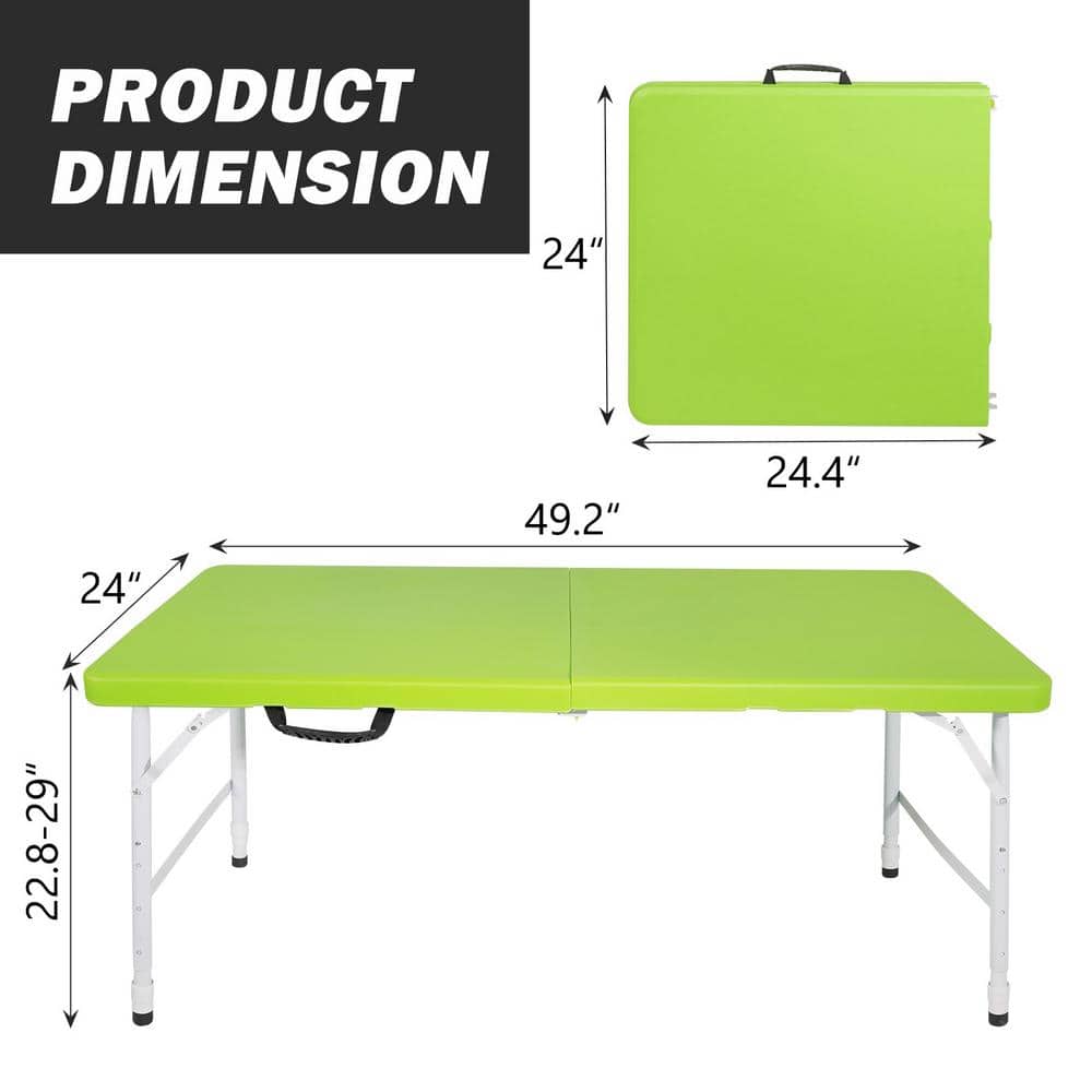 4 ft Green and White Iron Frame Portable Folding Table