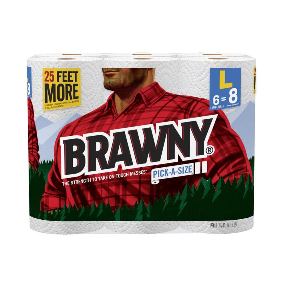 Brawny White Paper Towels 2Ply 6Large Rolls=8 Rolls 440805 The Home