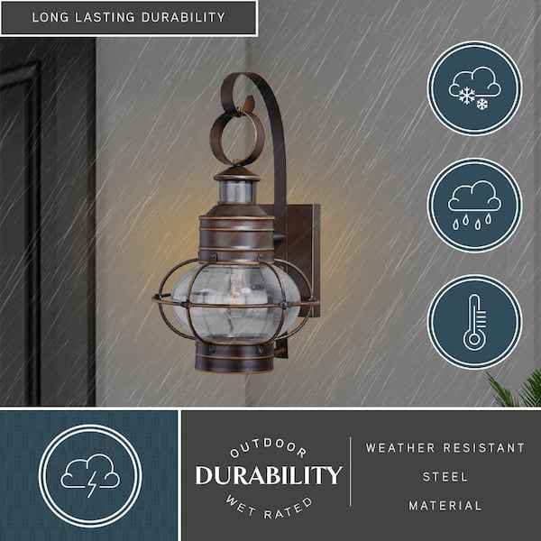Cascadia Cumberland 13-in W Textured Dark Bronze and Burnished Oak Outdoor Flush Mount Light Cascadia Cumberland 13-in W Textured Dark Bronze and Burnished Oak Outdoor Flush Mount Light