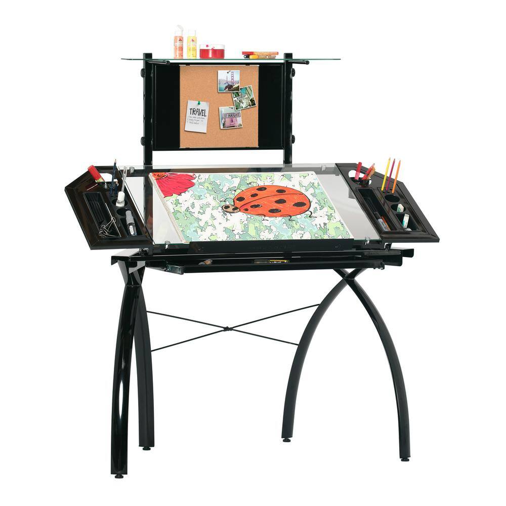 Futura Glass-Top Crafting Table with Drawer and Shelf