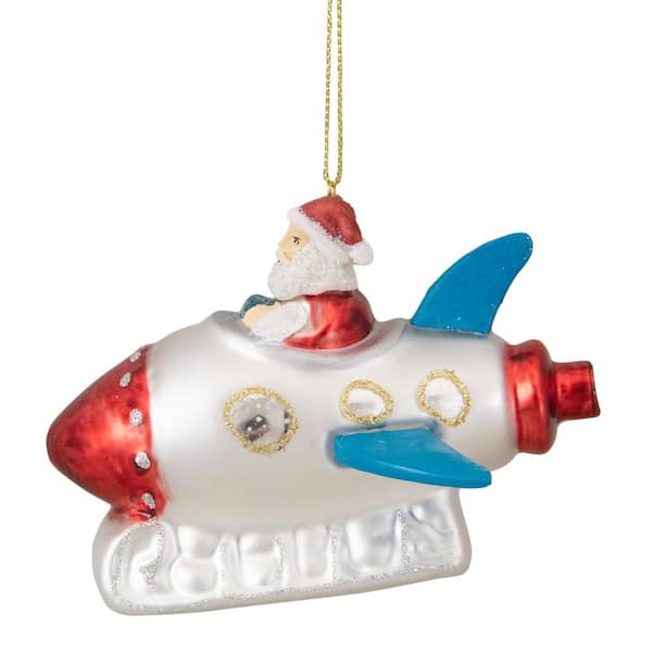 Northlight 4.5 in. Santa in a Silver Rocket Ship Glass Christmas ...