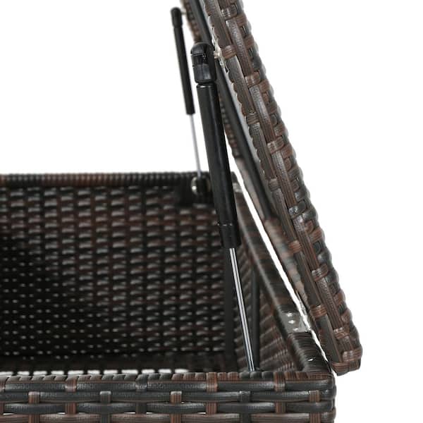 120 Gal. Wicker Outdoor Storage Bench Patio Rattan Deck Box, Storage Bench for Pool, Balcony, Yard, Garden Brown