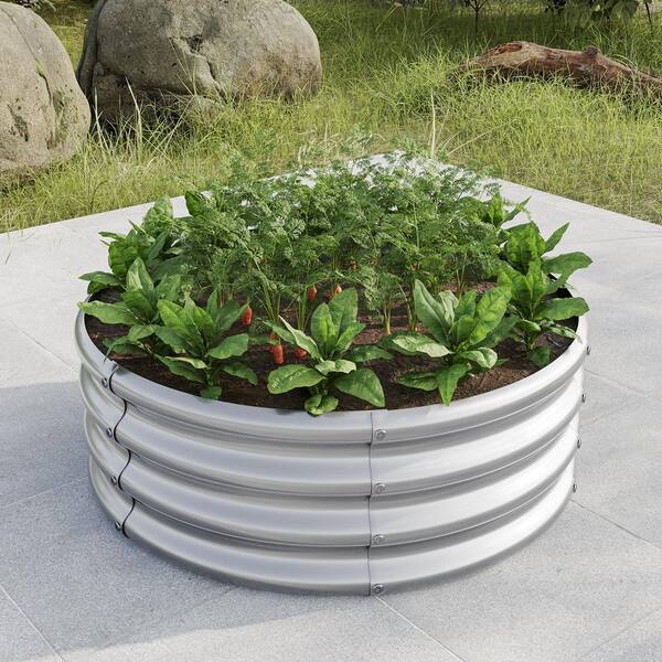 Noble House Arsla 32 in. Silver Metal Round Outdoor Patio Garden Raised Bed